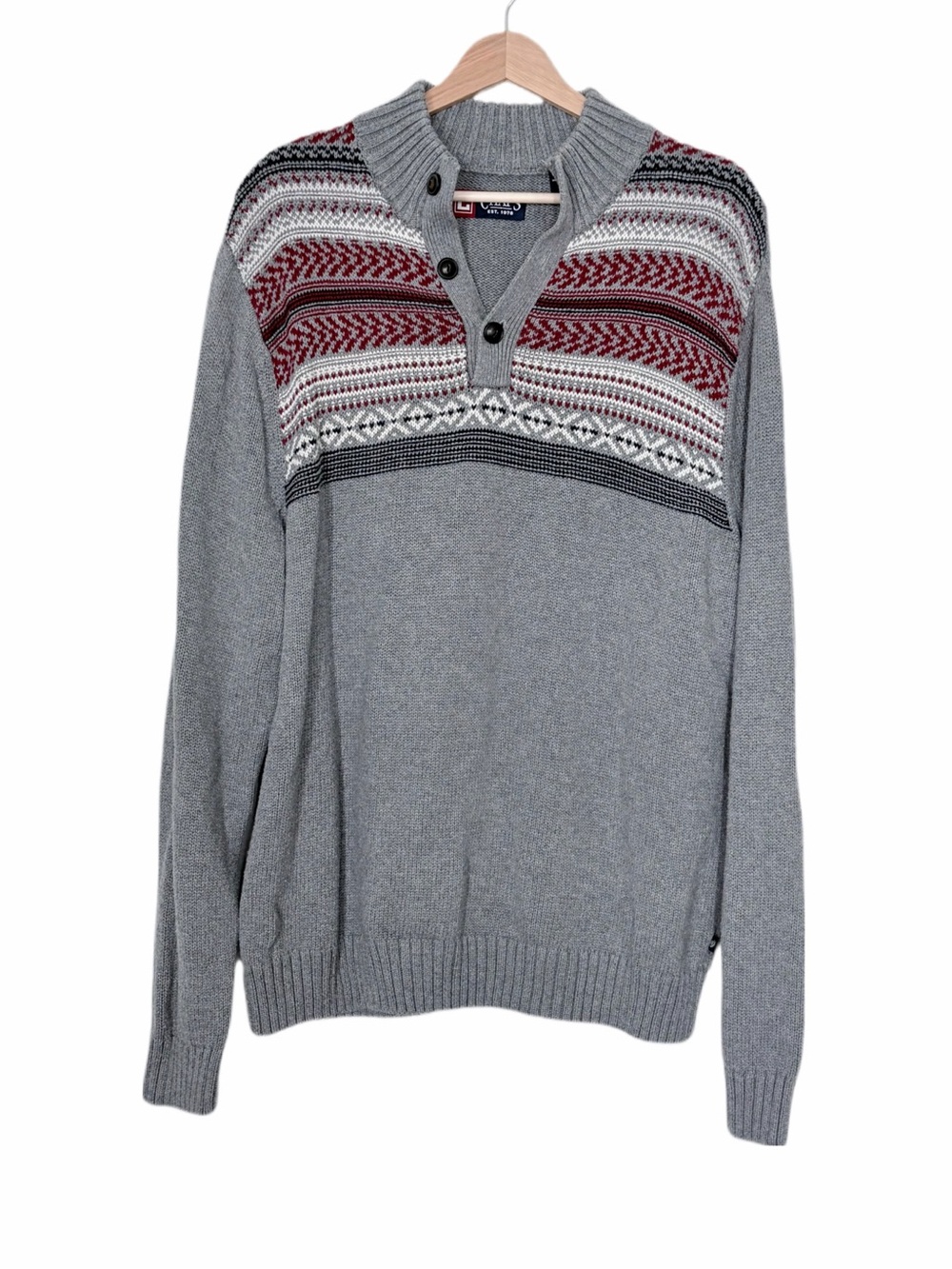 Chaps Men’s Sweater Large Gray Knit Long Sleeve 100% Cotton Nordic Americana